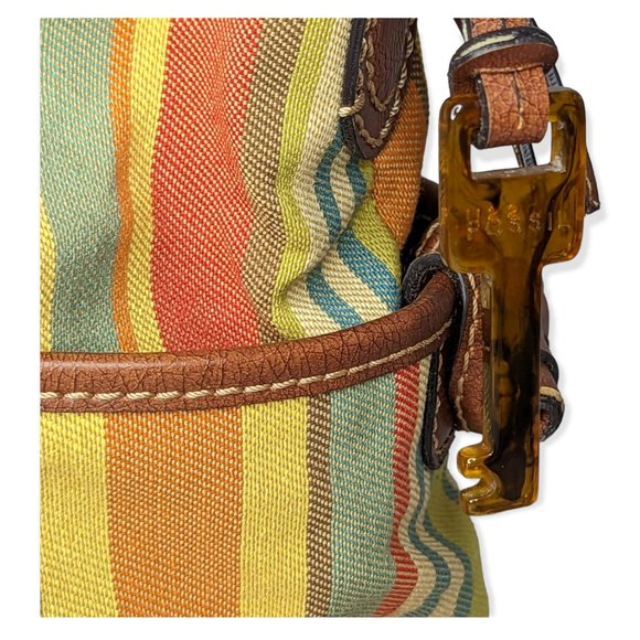 Vintage Fossil Striped Canvas Classic 1954 Hobo Handbag - Picture 3 of 13